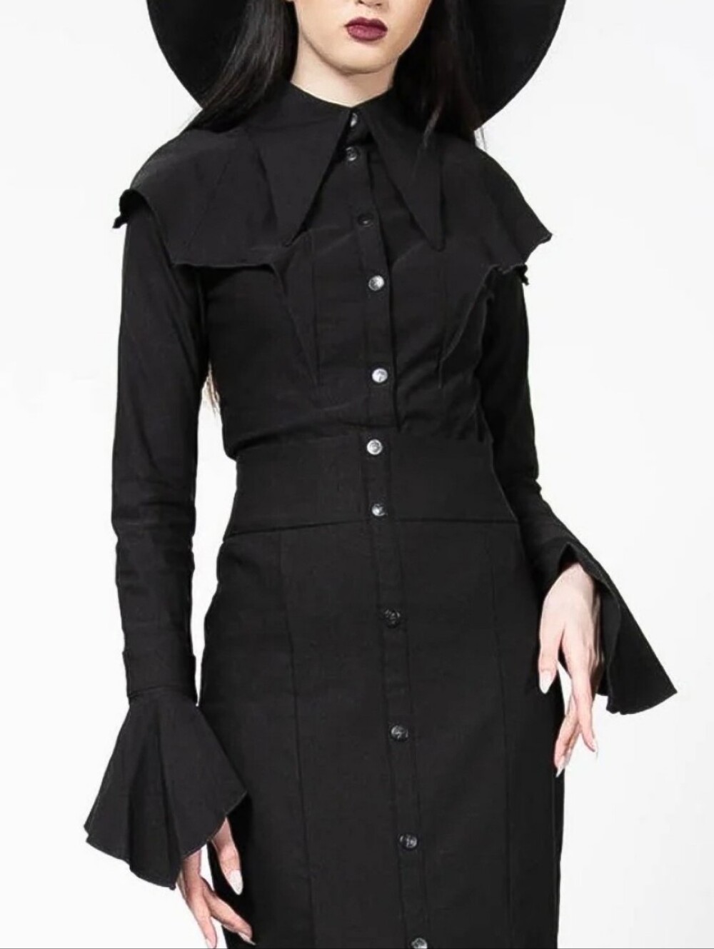 Killstar Magda Winged black button-up shirt L fits MEDIUM batwing cape